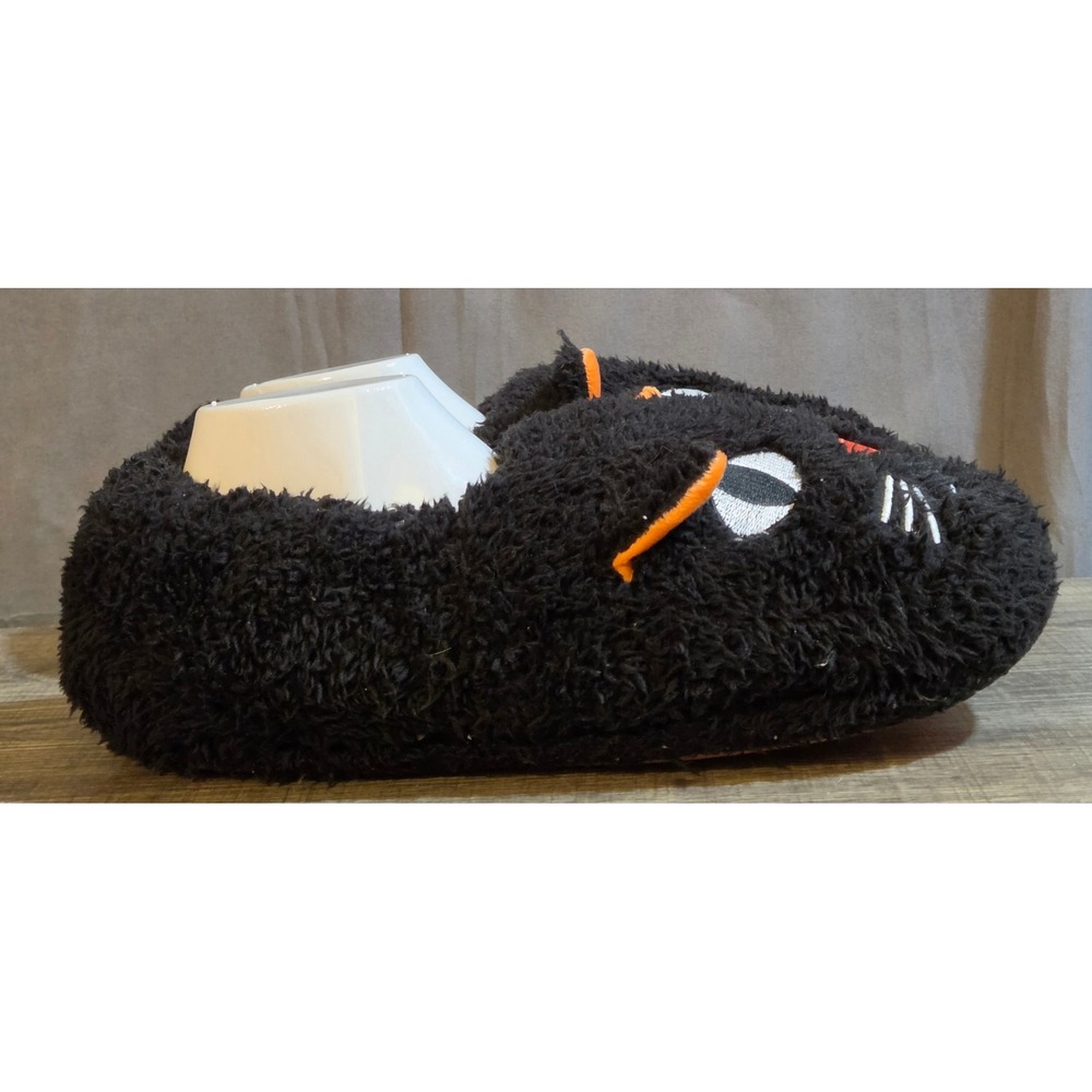Dearfoams Cozy Comfort Black Cat Slippers Women's 11-12 Men's 9-10